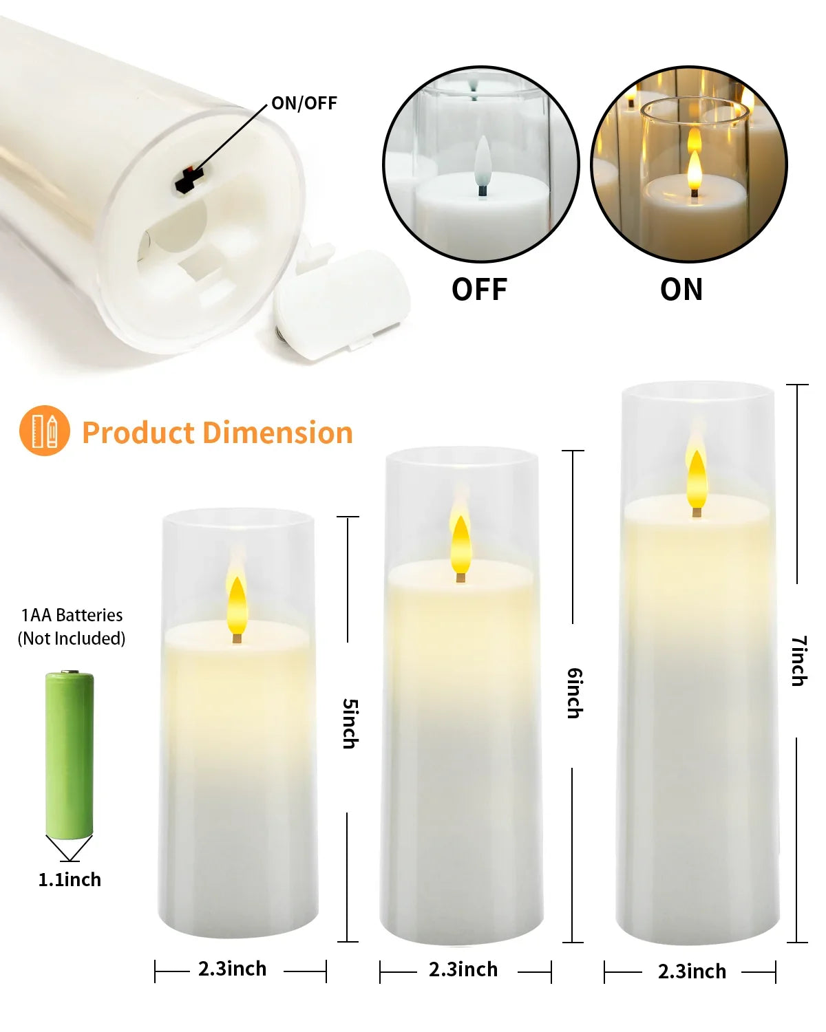 Flameless Candles 9 Piece Set LED Flickering Battery Operated for Mantel