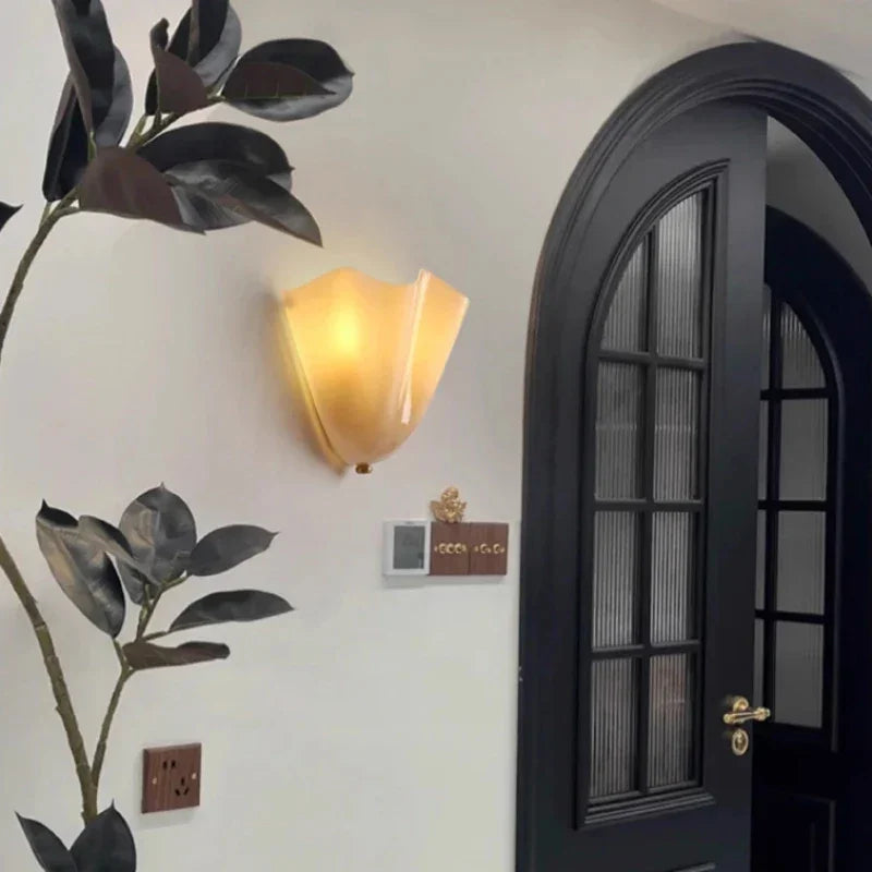 Colored Glass Wall Sconce Ruffled Shade Bedside