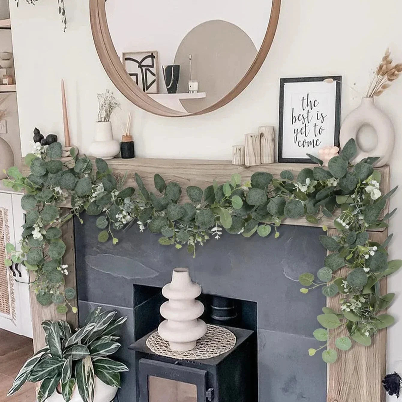 Faux Eucalyptus Garland Set of 2 Artificial Greenery for Mantel and Table