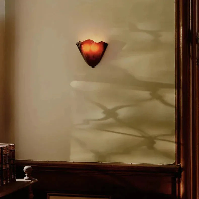 Colored Glass Wall Sconce Ruffled Shade Bedside