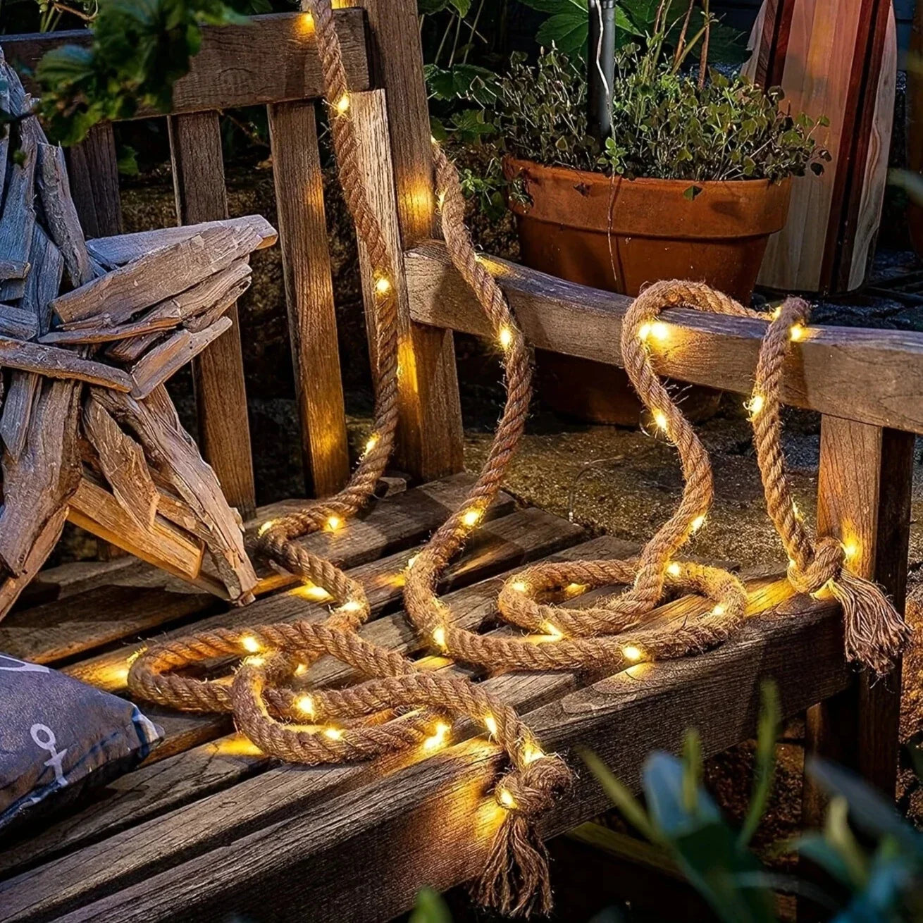 Solar Rope Lights Outdoor Hemp Rope String Light for Garden and Patio