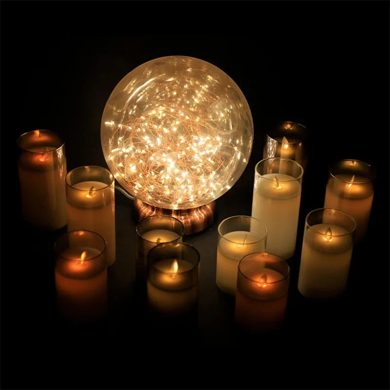 Flameless Candles 3 Piece Set in Tinted Glass LED Flickering for Table Decor