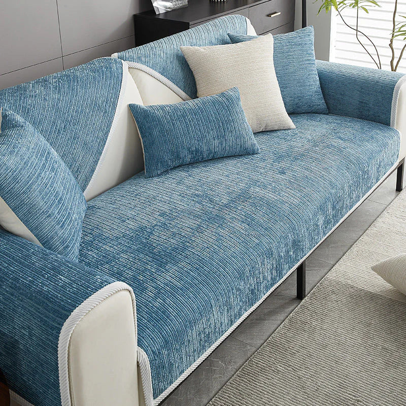Chenille Sofa Cover for Cats and Dogs with Braided Edge