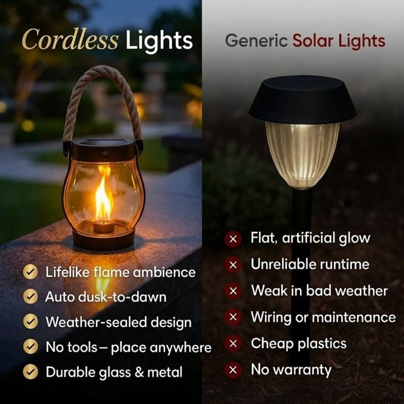 Solar Lantern Outdoor Waterproof Flickering Flame Dusk to Dawn for Patio