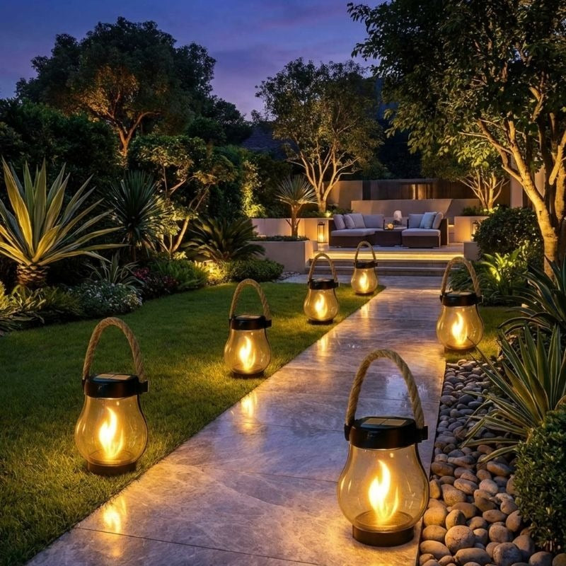 Solar Lantern Outdoor Waterproof Flickering Flame Dusk to Dawn for Patio