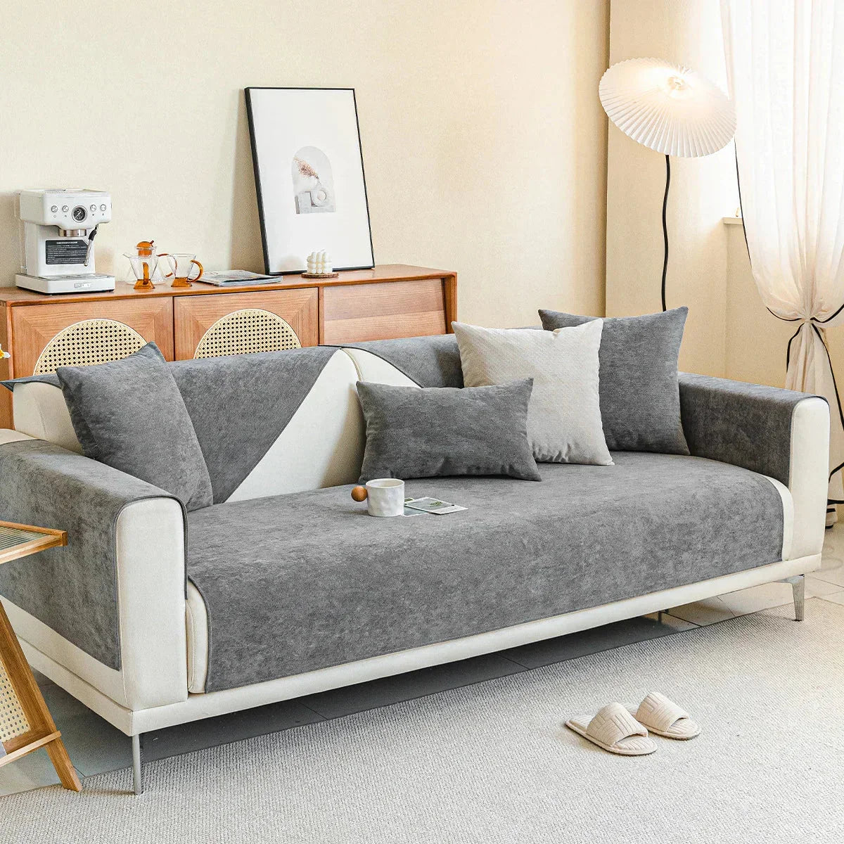 Chenille Sofa Cover for Cats and Dogs with Braided Edge