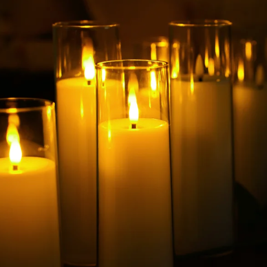 Flameless Candles 9 Piece Set LED Flickering Battery Operated for Mantel