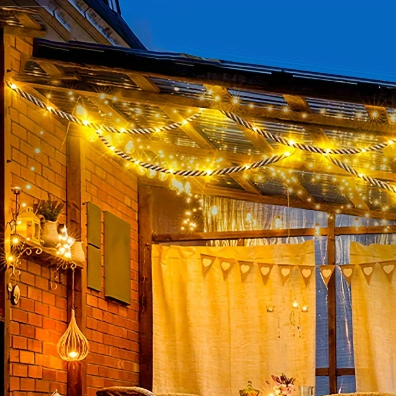 Solar Rope Lights Outdoor Hemp Rope String Light for Garden and Patio