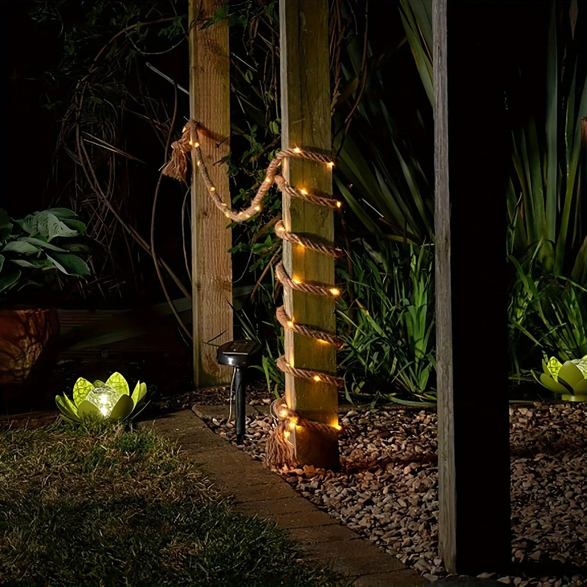 Solar Rope Lights Outdoor Hemp Rope String Light for Garden and Patio