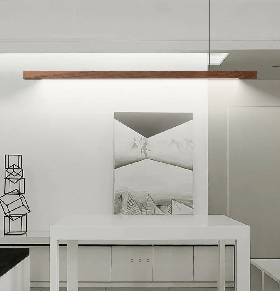 Linear Wood Pendant Light LED for Kitchen Island and Dining Table