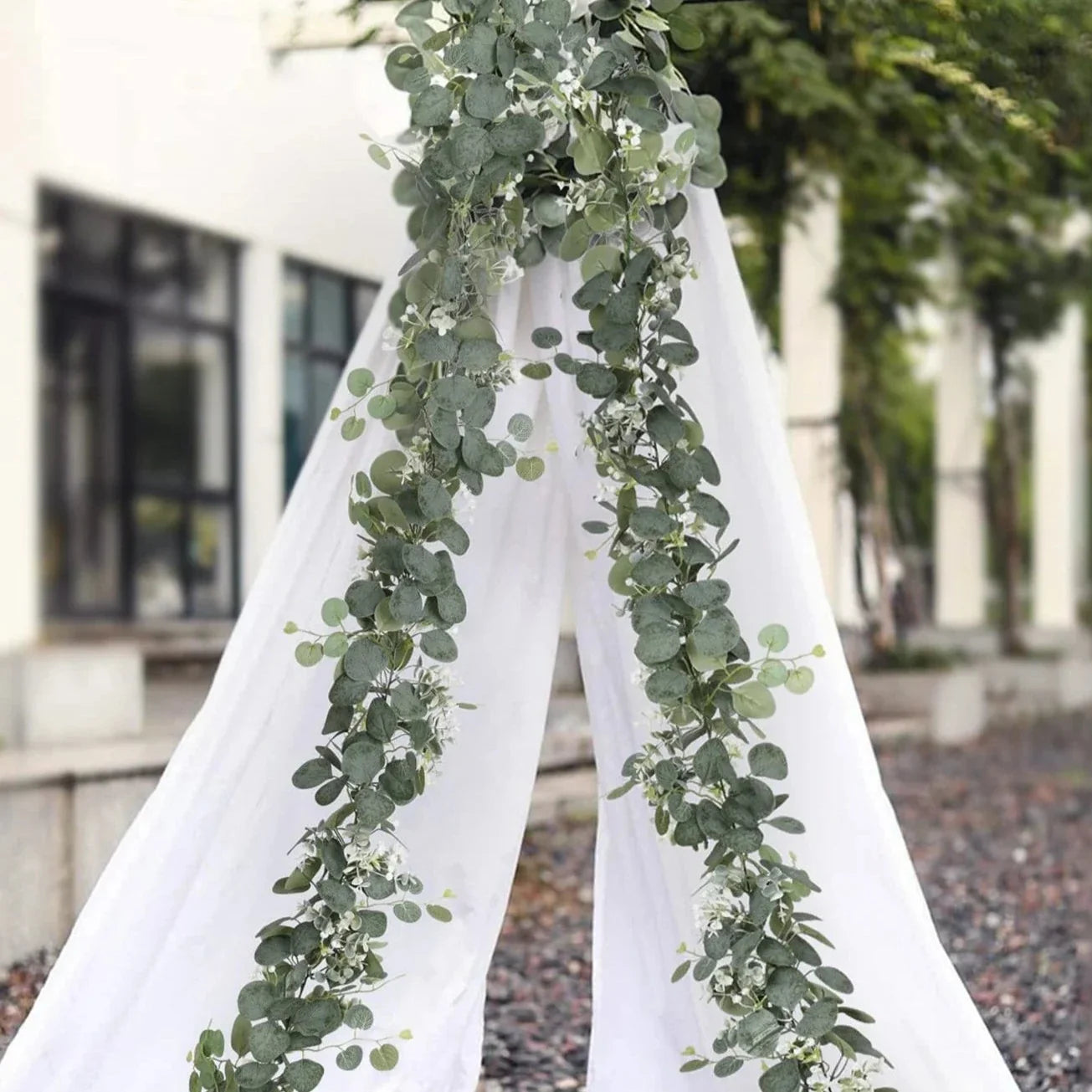 Faux Eucalyptus Garland Set of 2 Artificial Greenery for Mantel and Table