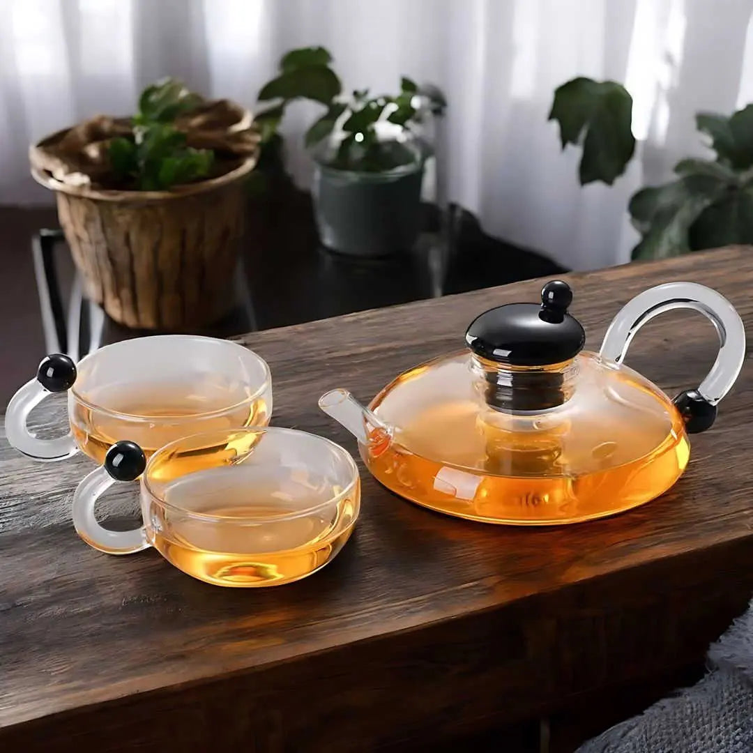 Glass Tea Set with Stovetop Safe Teapot and Cups