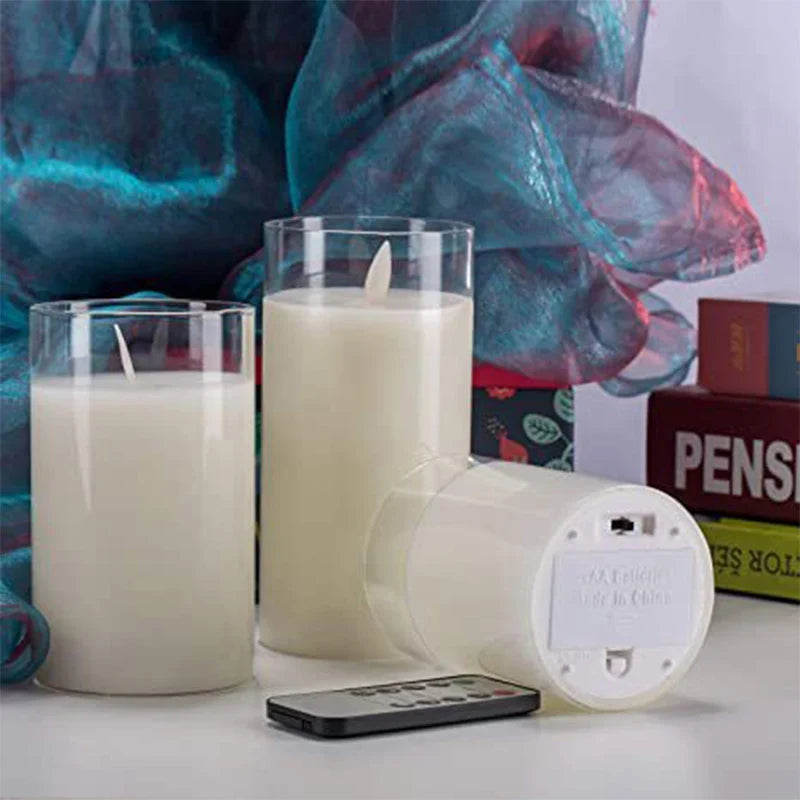 Flameless Candles 3 Piece Set in Tinted Glass LED Flickering for Table Decor