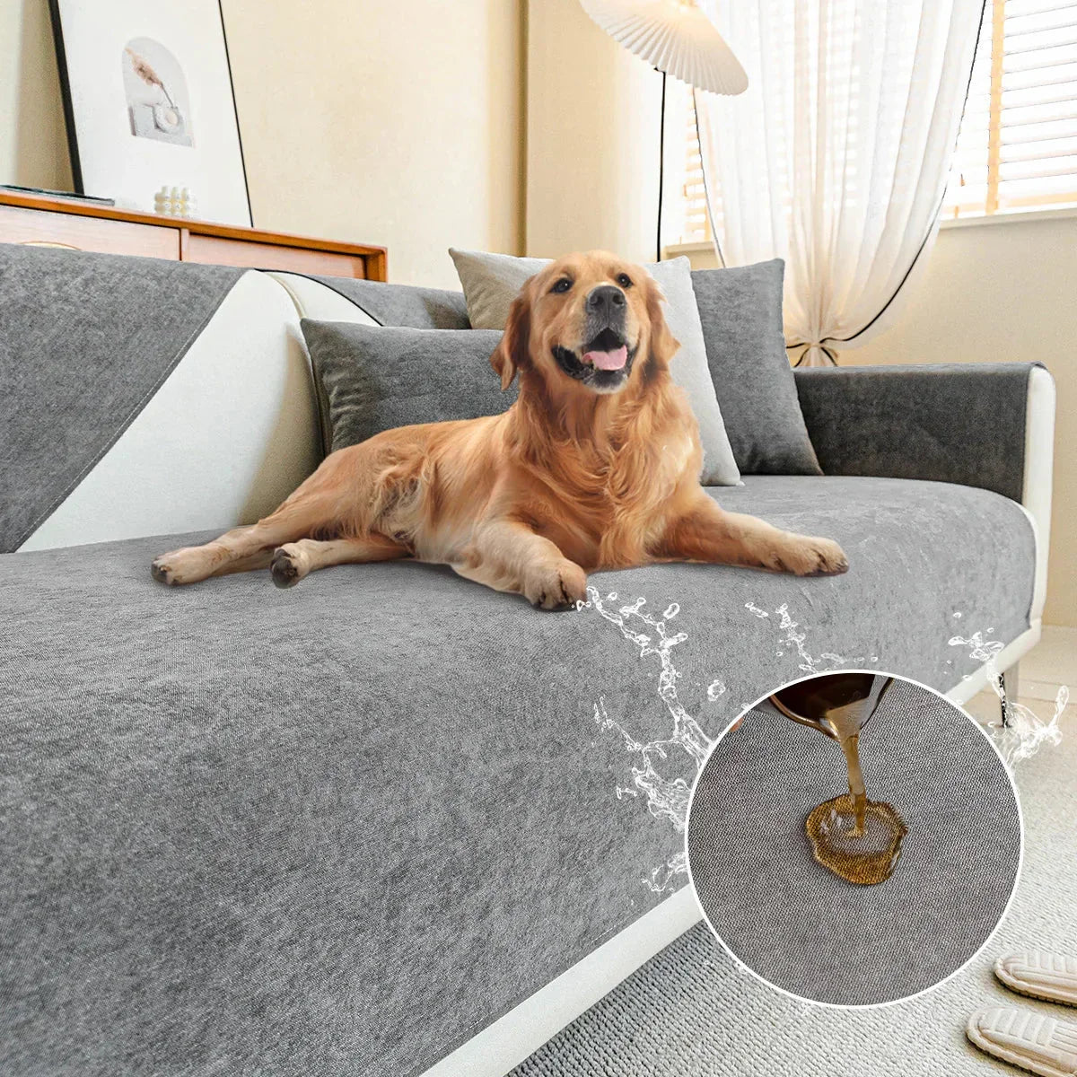Chenille Sofa Cover for Cats and Dogs with Braided Edge