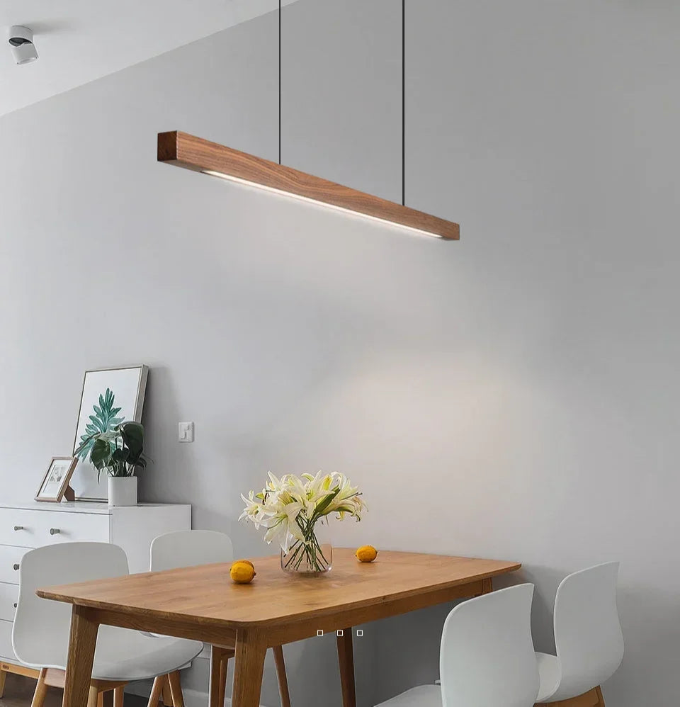 Linear Wood Pendant Light LED for Kitchen Island and Dining Table