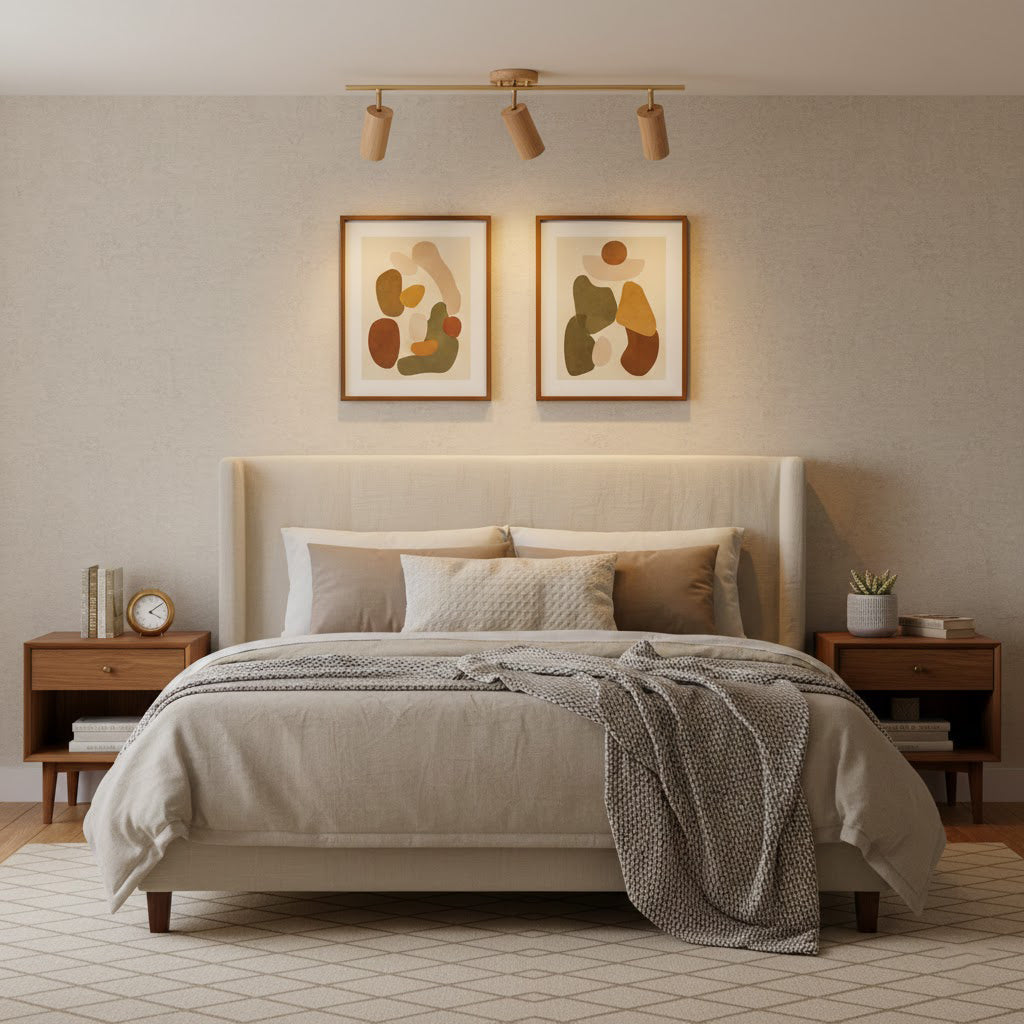 Adjustable Spotlight Bar Ash Wood Ceiling or Wall Mount Art Lighting
