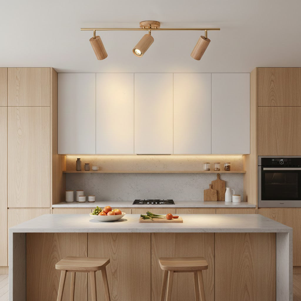 Adjustable Spotlight Bar Ash Wood Ceiling or Wall Mount Art Lighting