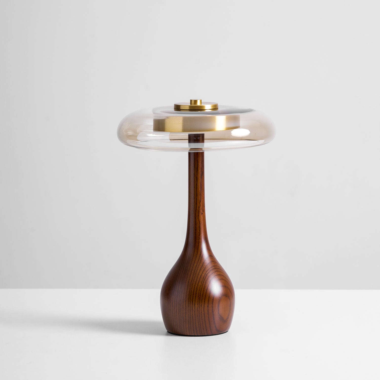 Glass Table Lamp Brass and Wood Base Three Color Temperatures Bedside