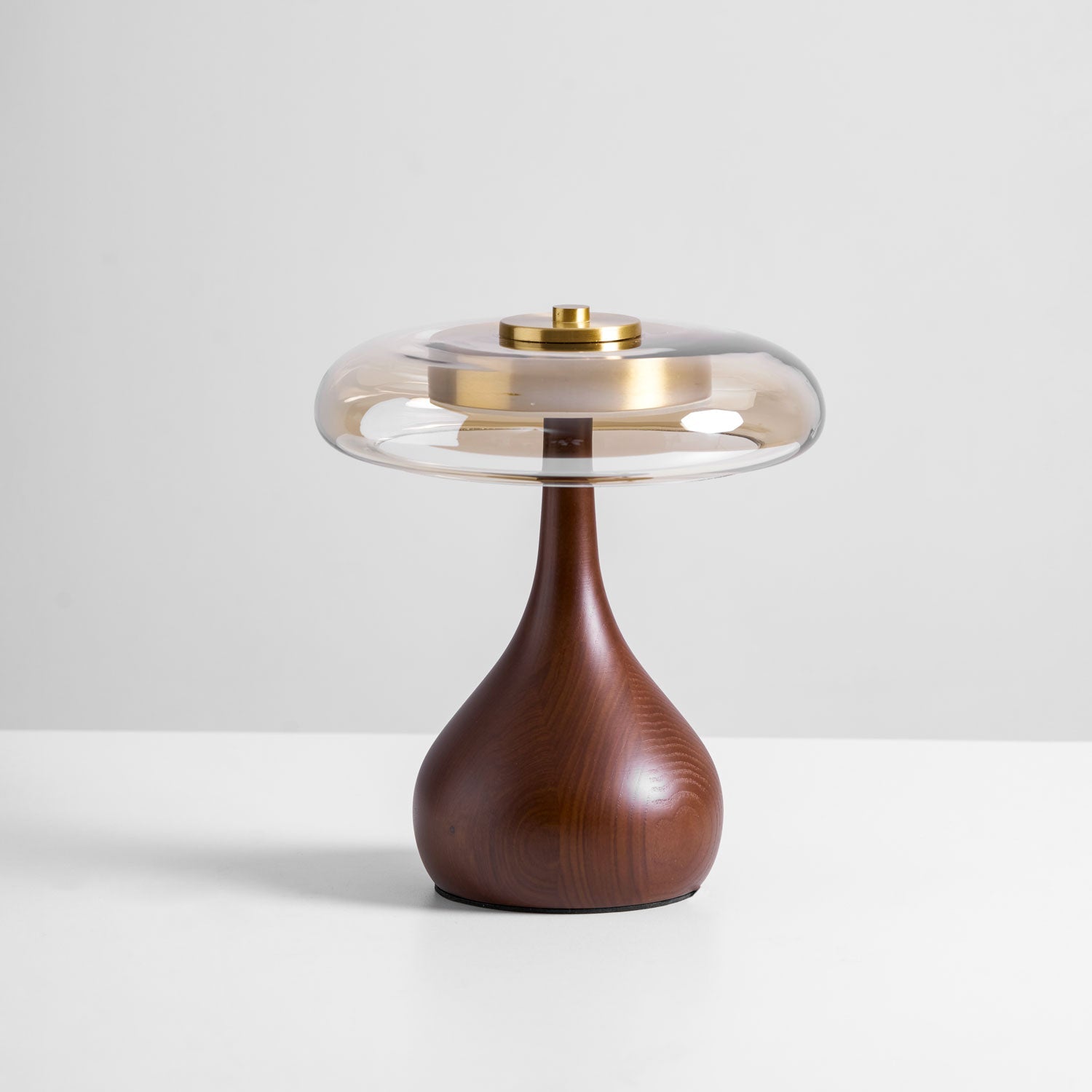 Glass Table Lamp Brass and Wood Base Three Color Temperatures Bedside
