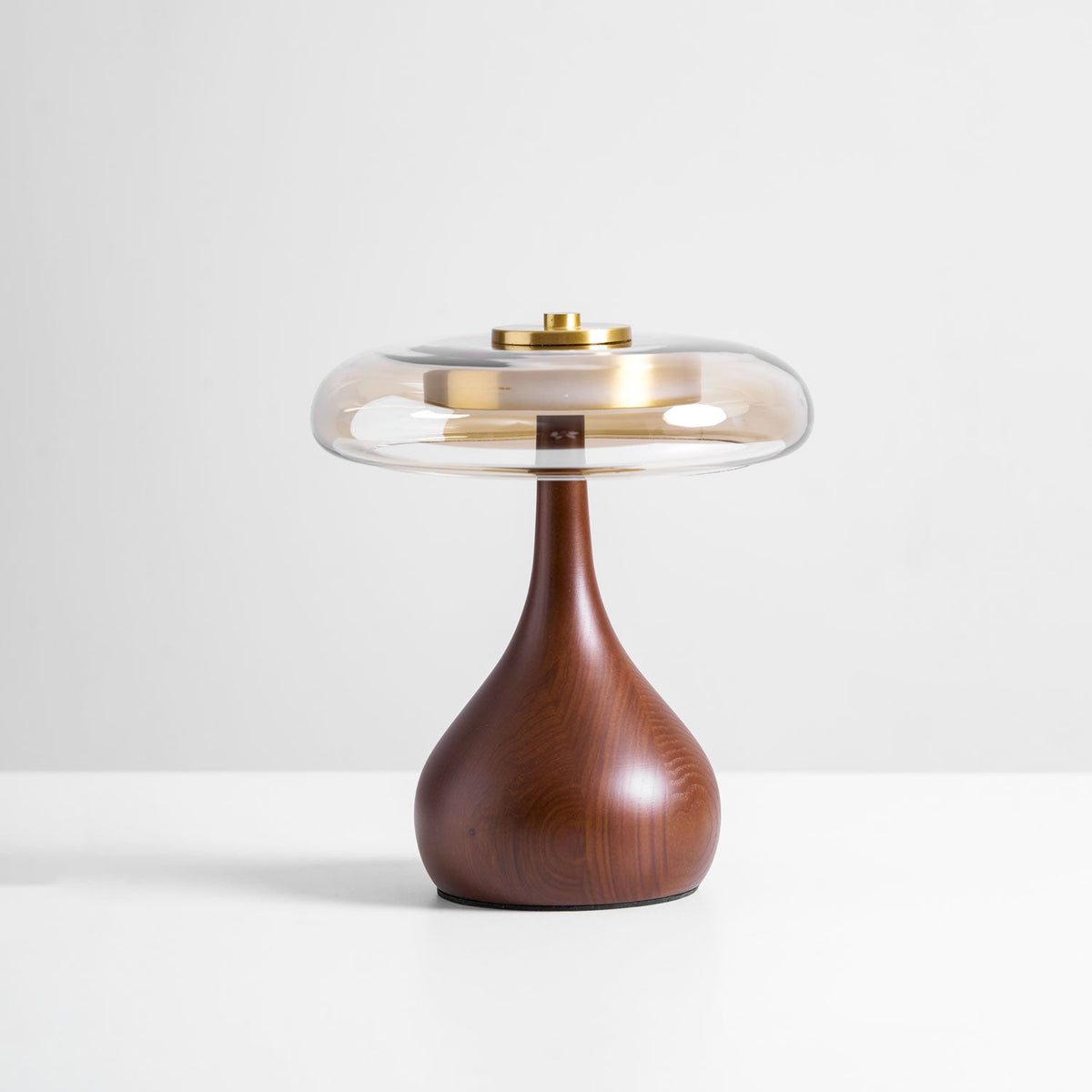 Glass Table Lamp Brass and Wood Base Three Color Temperatures Bedside