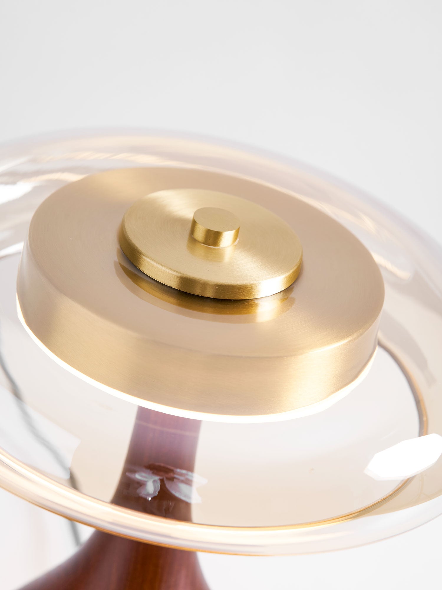 Glass Table Lamp Brass and Wood Base Three Color Temperatures Bedside