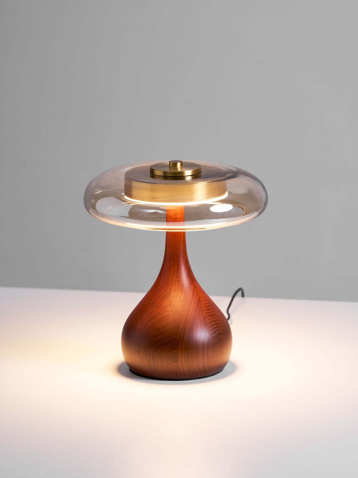 Glass Table Lamp Brass and Wood Base Three Color Temperatures Bedside