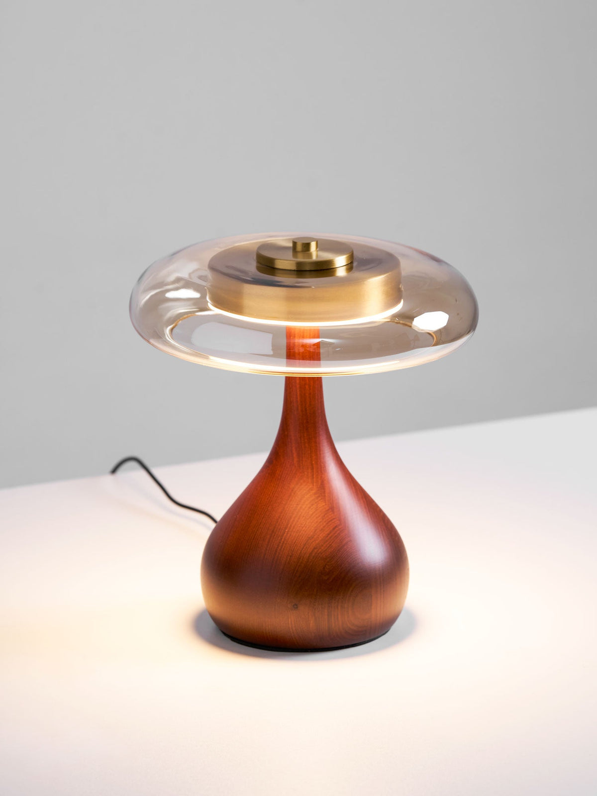 Glass Table Lamp Brass and Wood Base Three Color Temperatures Bedside