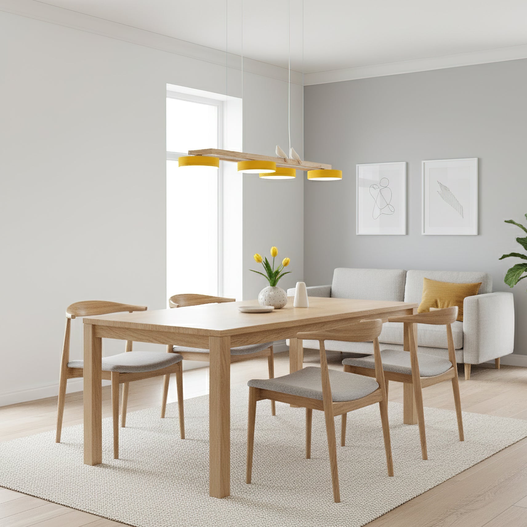 Linear Chandelier for Kitchen Island Wood Frame with Bird Figurines LED