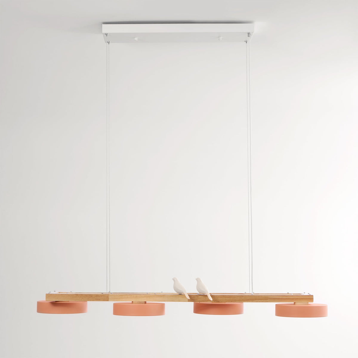 Linear Chandelier for Kitchen Island Wood Frame with Bird Figurines LED