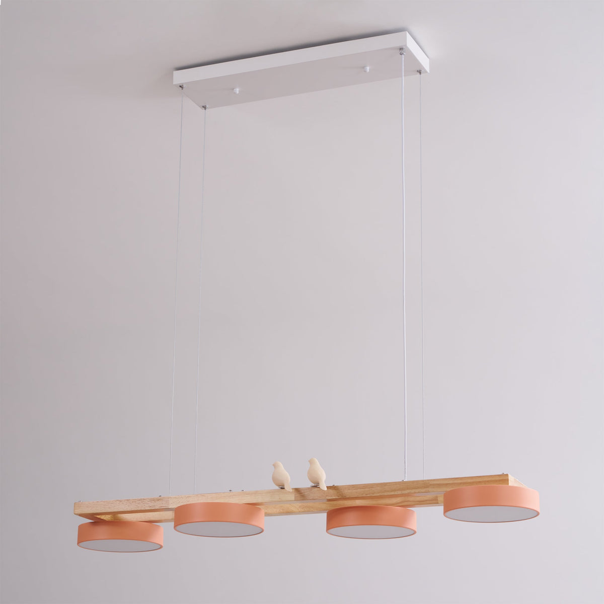 Linear Chandelier for Kitchen Island Wood Frame with Bird Figurines LED