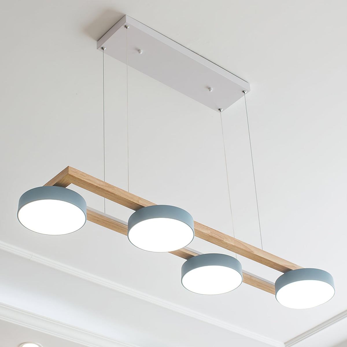Linear Chandelier for Kitchen Island Wood Frame with Bird Figurines LED