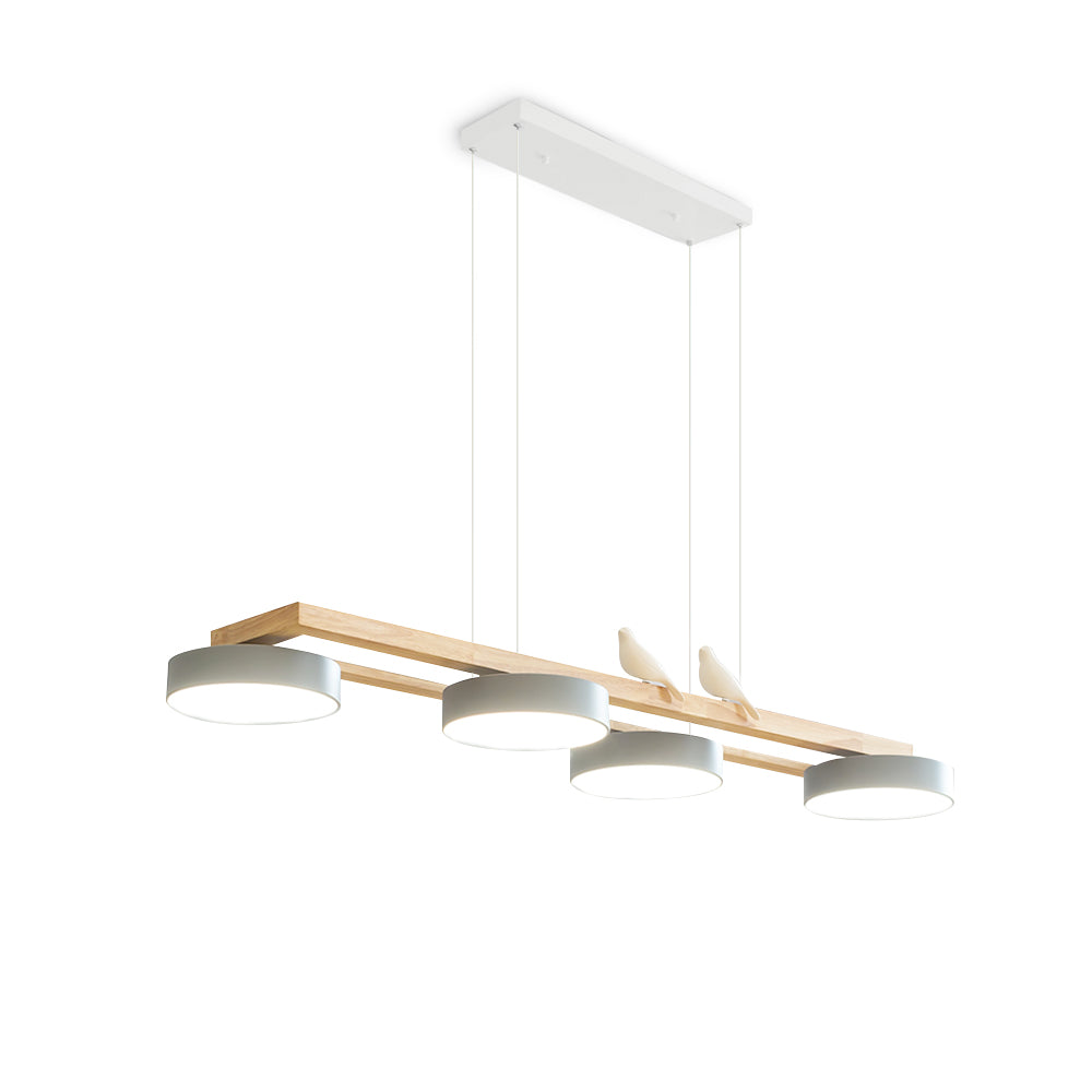 Linear Chandelier for Kitchen Island Wood Frame with Bird Figurines LED