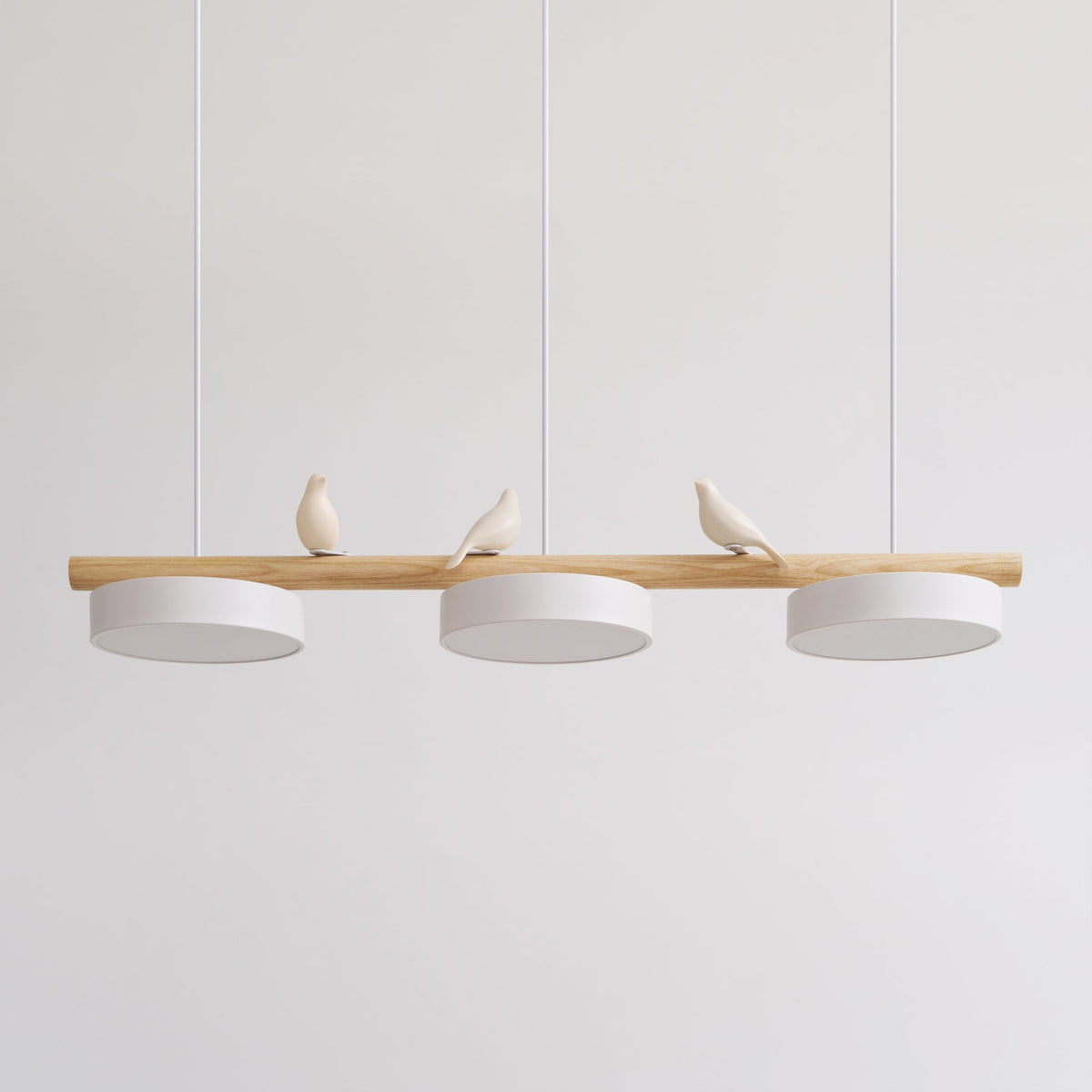 Linear Bar Pendant Light with Movable Bird Figurines Remote Dimming LED