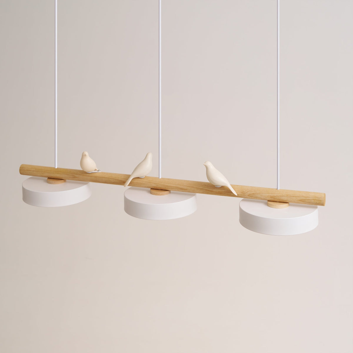 Linear Bar Pendant Light with Movable Bird Figurines Remote Dimming LED