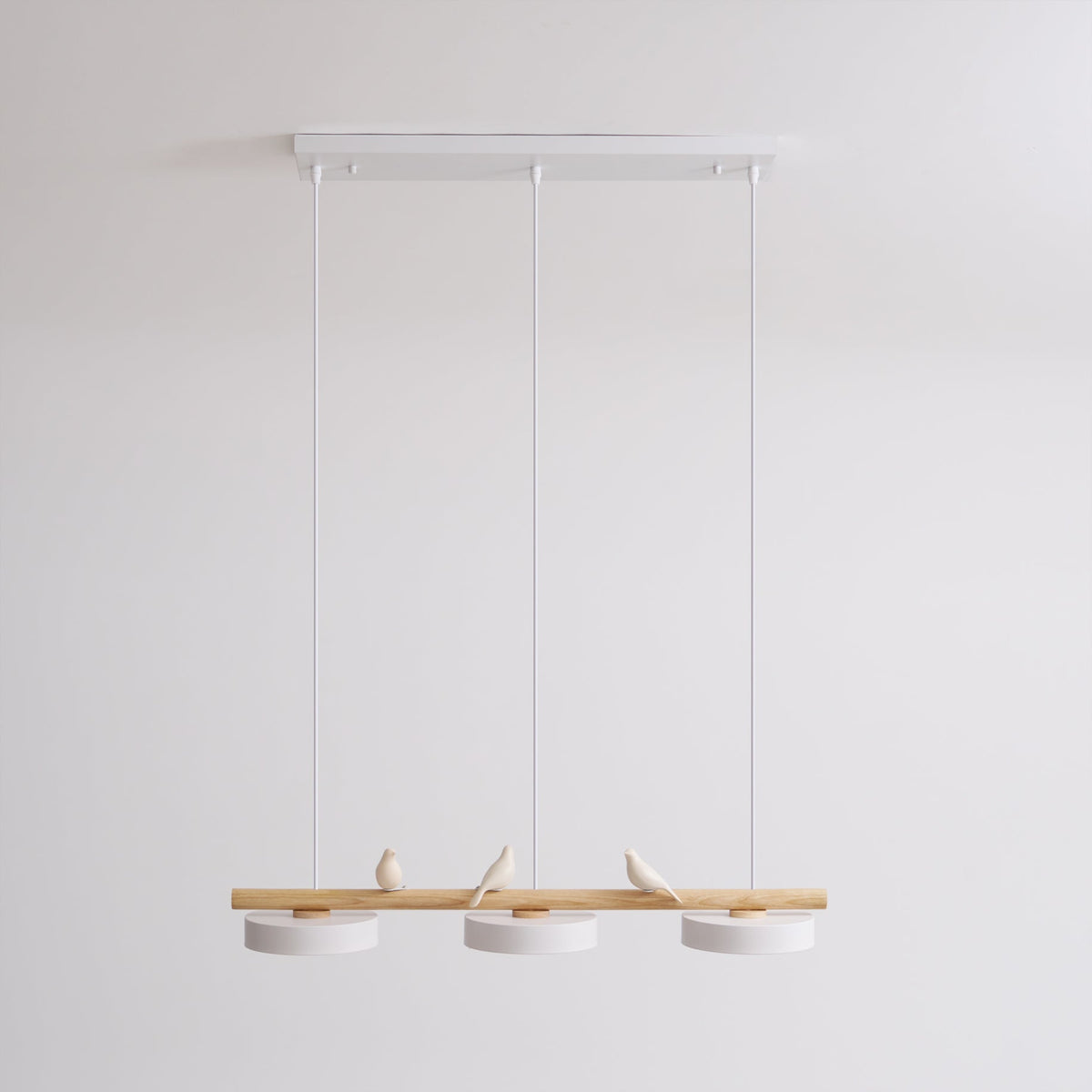 Linear Bar Pendant Light with Movable Bird Figurines Remote Dimming LED