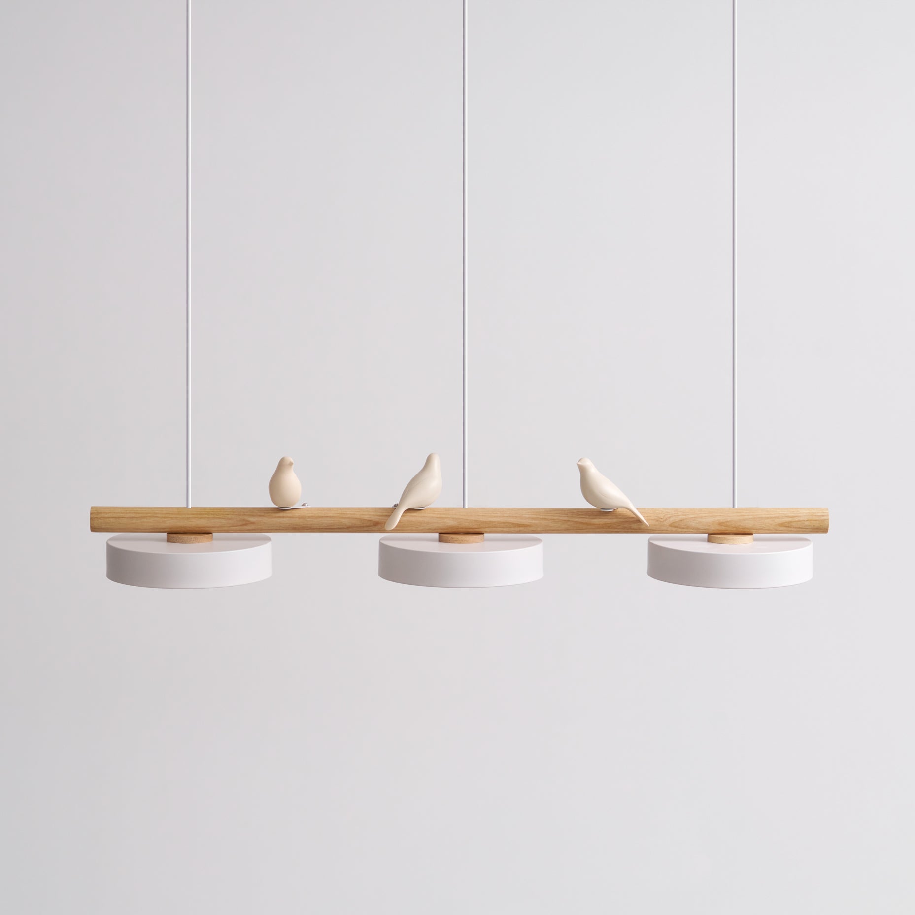 Linear Bar Pendant Light with Movable Bird Figurines Remote Dimming LED