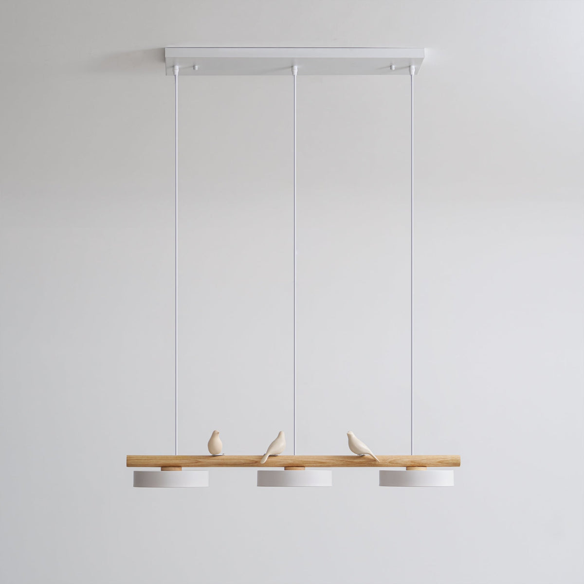 Linear Bar Pendant Light with Movable Bird Figurines Remote Dimming LED