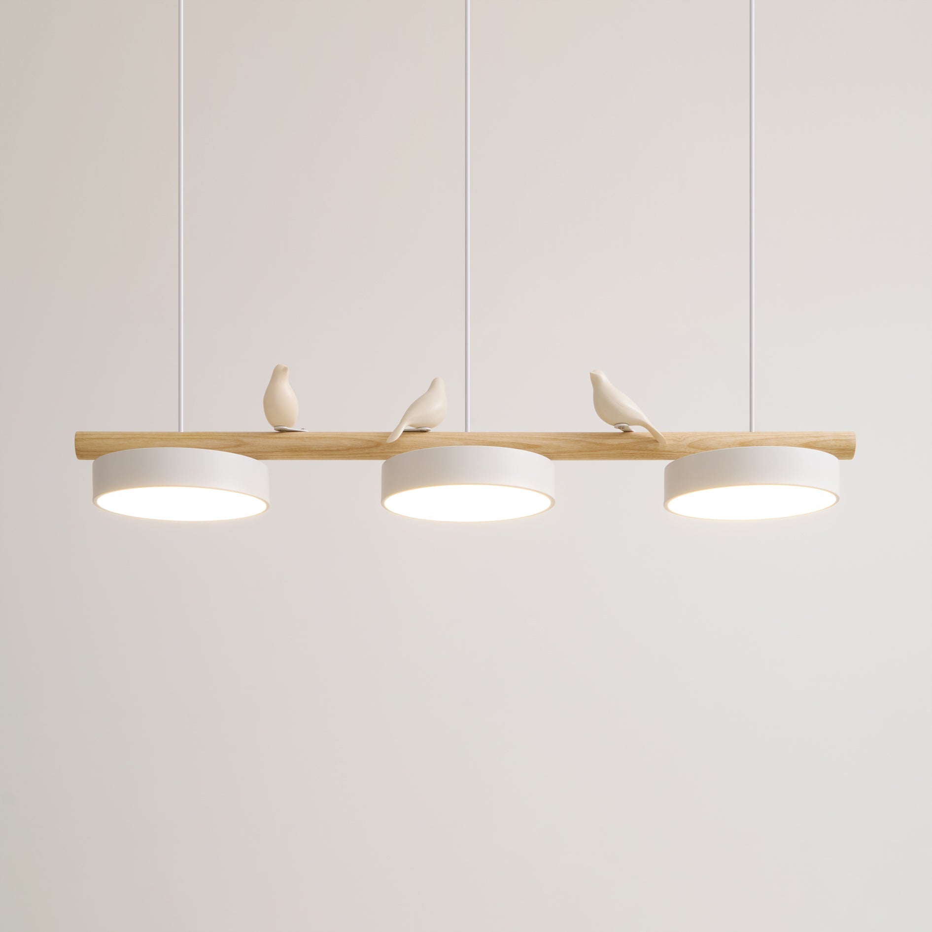 Linear Bar Pendant Light with Movable Bird Figurines Remote Dimming LED