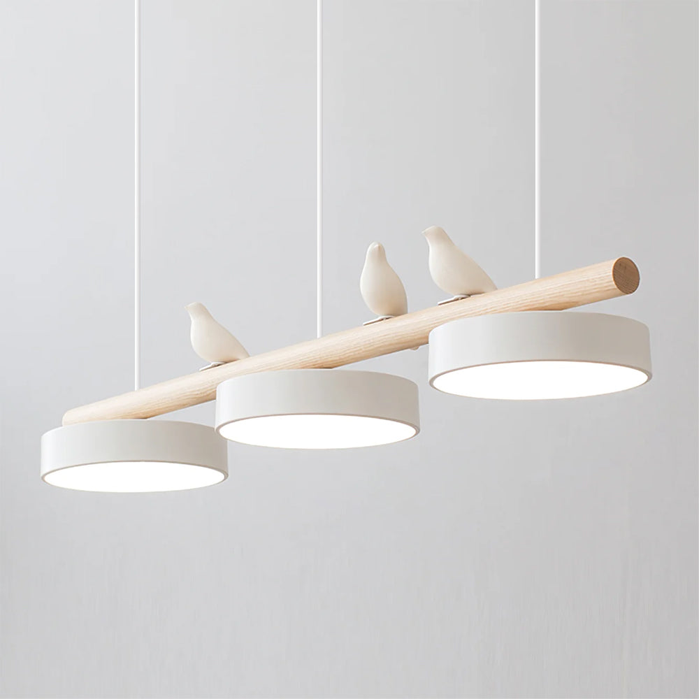 Linear Bar Pendant Light with Movable Bird Figurines Remote Dimming LED