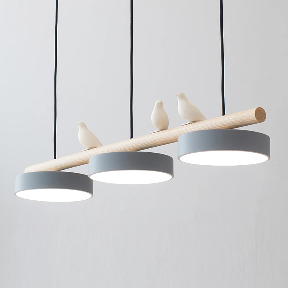 Linear Bar Pendant Light with Movable Bird Figurines Remote Dimming LED