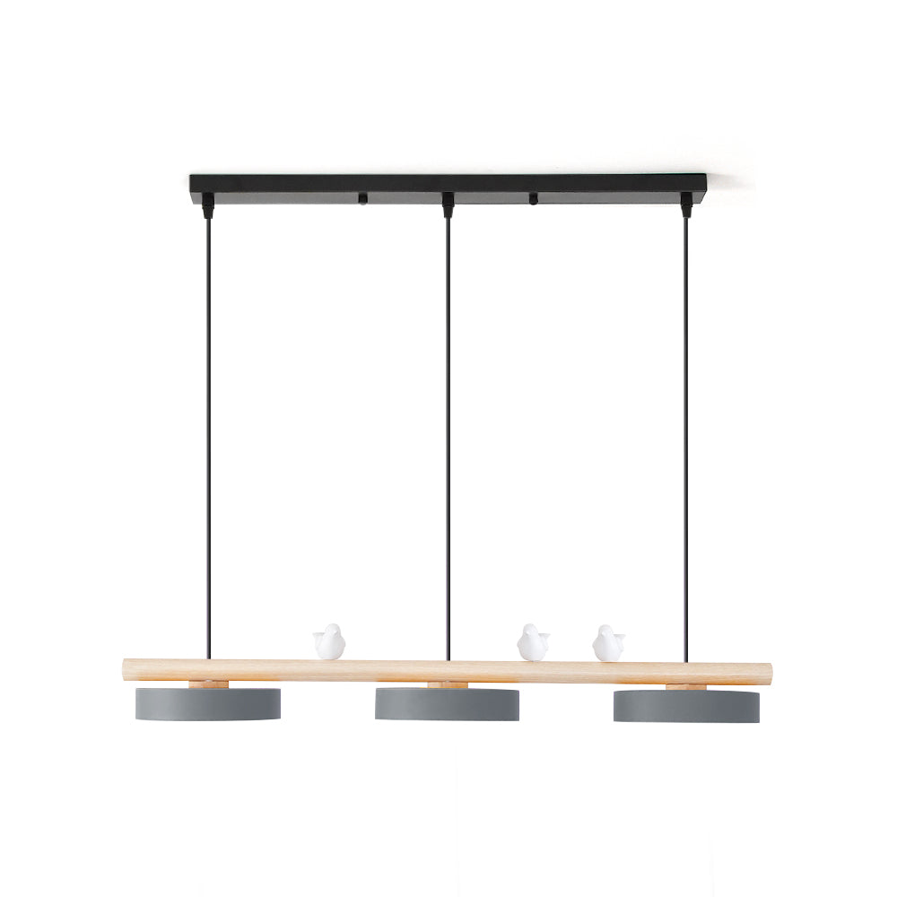 Linear Bar Pendant Light with Movable Bird Figurines Remote Dimming LED