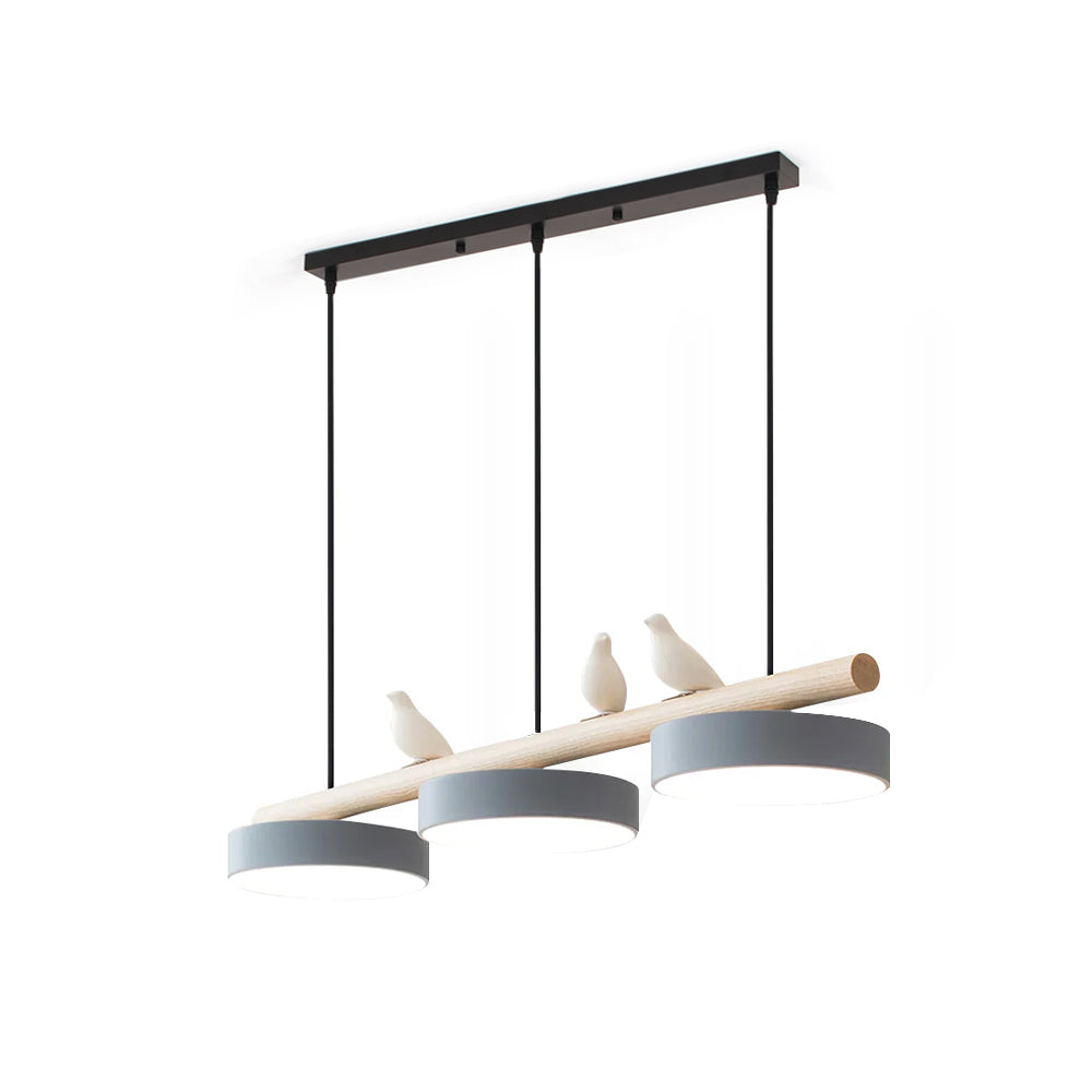 Linear Bar Pendant Light with Movable Bird Figurines Remote Dimming LED
