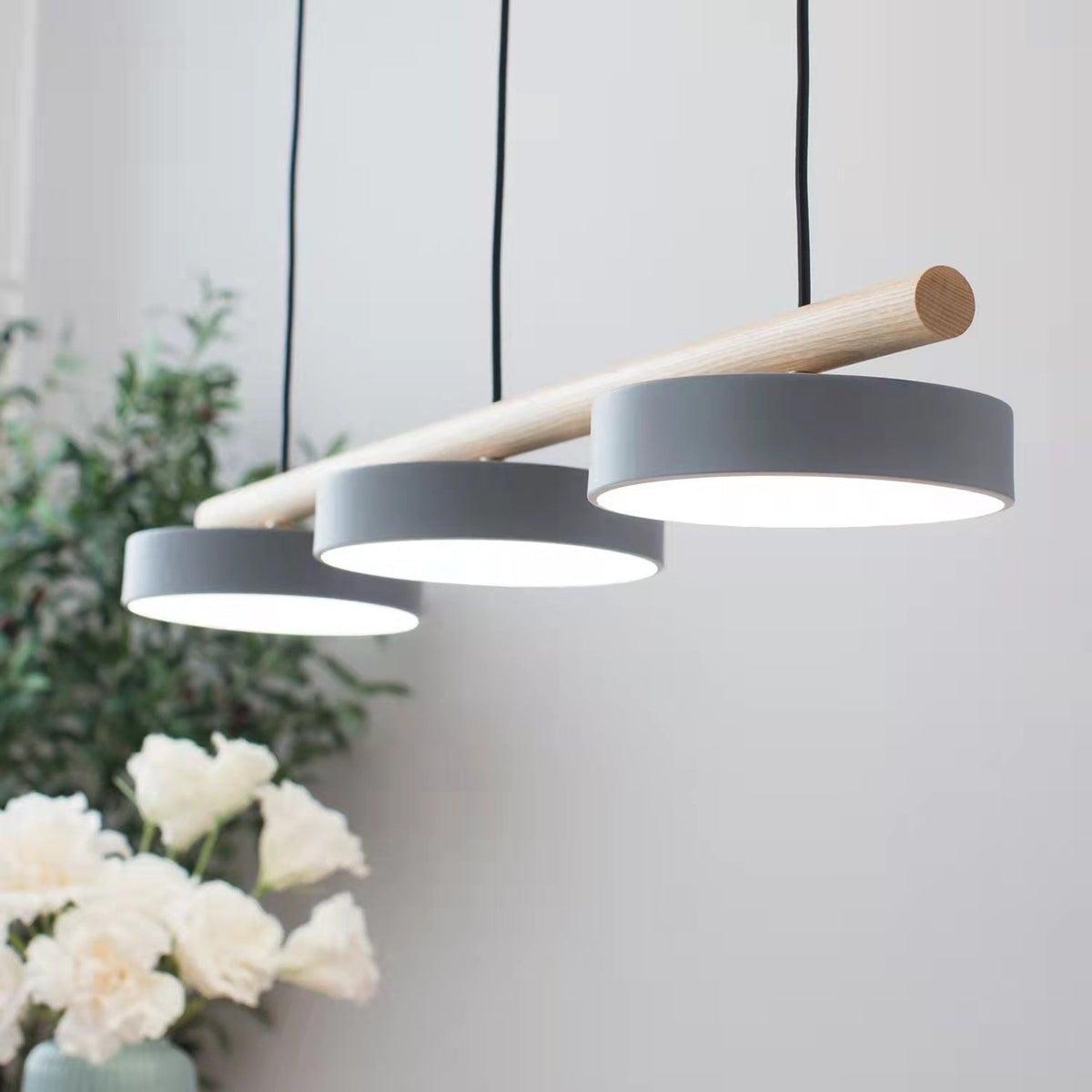 Linear Bar Pendant Light with Movable Bird Figurines Remote Dimming LED
