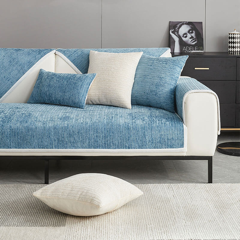 Chenille Sofa Cover for Cats and Dogs with Braided Edge