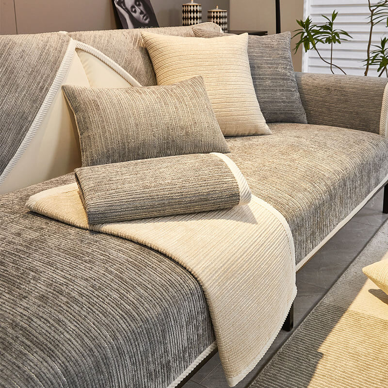 Chenille Sofa Cover for Cats and Dogs with Braided Edge