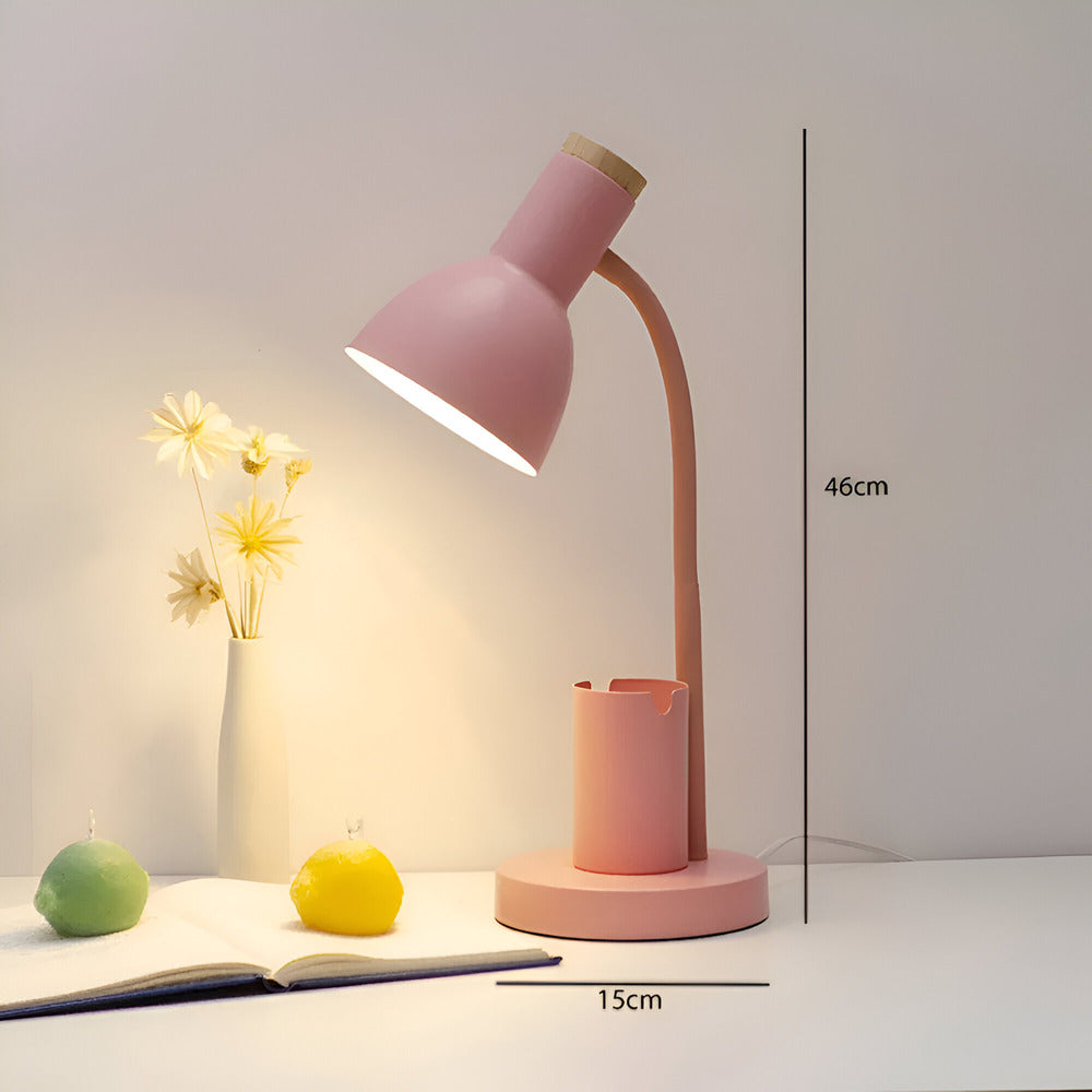 Skrivebordslampe med penholder Fleksibel arm og trædetaljer