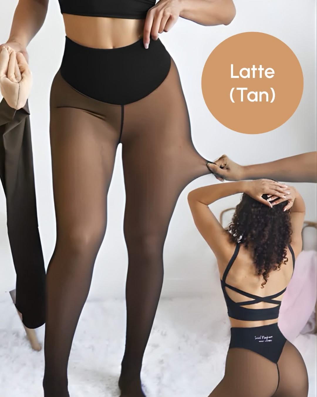 Fleece Lined Leggings Sheer One Seam Compression Waistband