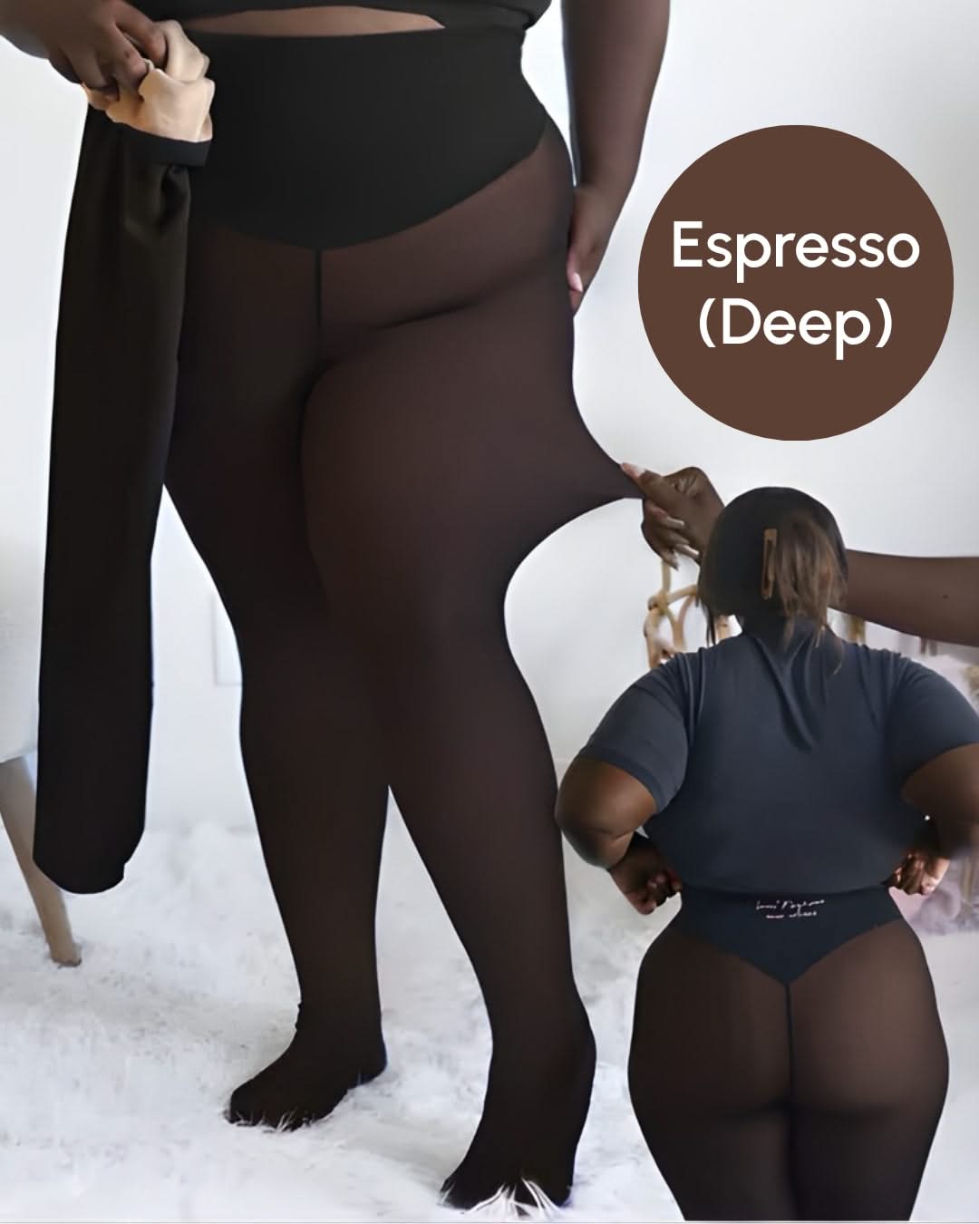 Fleece Lined Leggings Sheer One Seam Compression Waistband