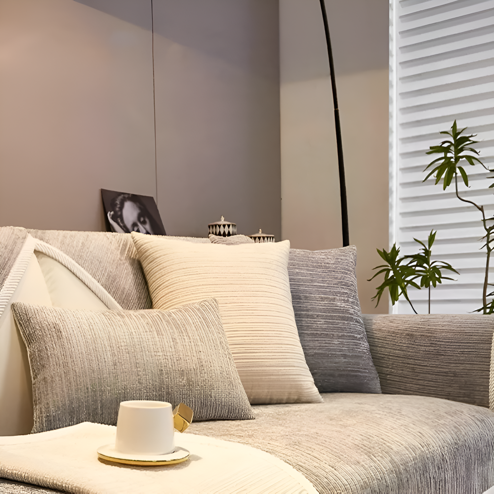 Sofatæppe med stribemønster og shimmereffekt