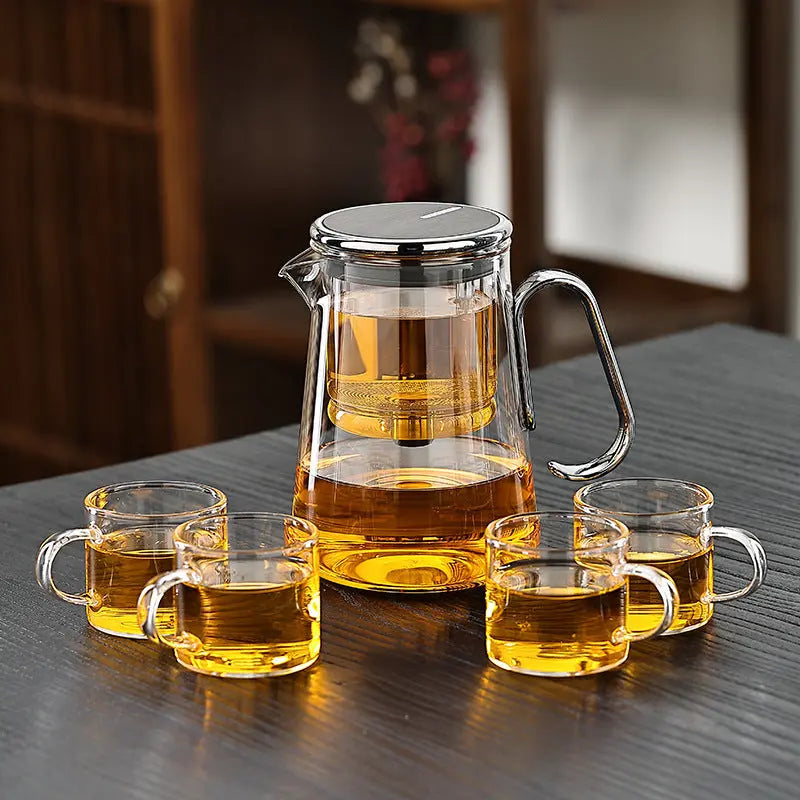 Glass Teapot with Push-Button Tea Release and Stainless Filter